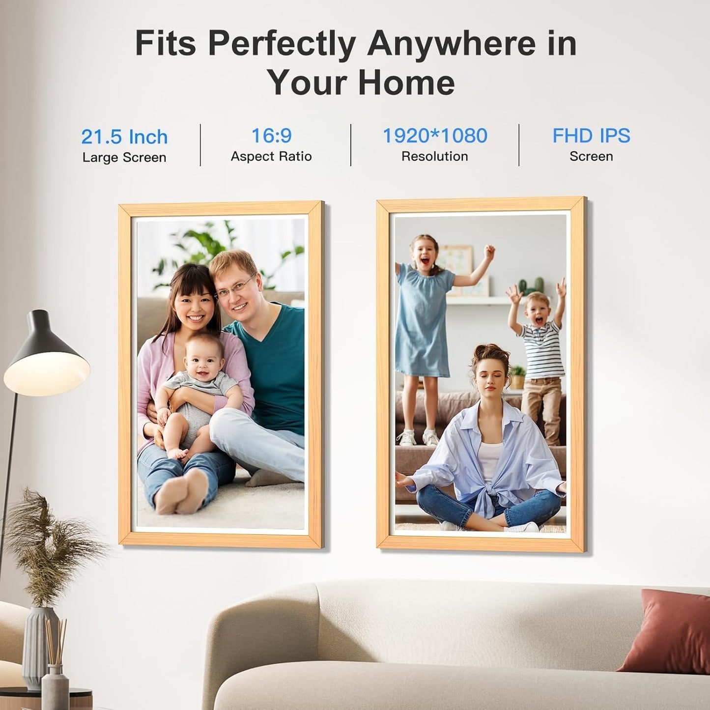 21.5-Inch Dual Wi-Fi Digital Picture Frame – 1080P Video, App & Email Sharing, 32GB Storage, Unlimited Cloud, Wall-Mount Smart Display