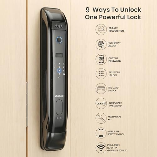 Golens X95 Luxury Smart Digital Door Lock | 9 Ways Unlocking | 3D Face ID | Fingerprint | Mobile App | RFID Card | PIN | OTP, Mechanical Key, Temporary Password, Door Viewer, No Extra Gateway Required