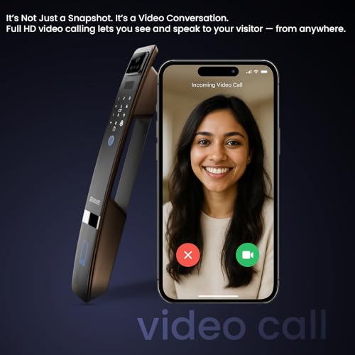 Golens X57 World's Most Advance Smart Lock | 10 Ways Unlock | Seperate Chime | Alexa/Apple/Google Home Supports | Inbuilt CCTV/Video Door Bell | Door Viewer | All Included | Bronze