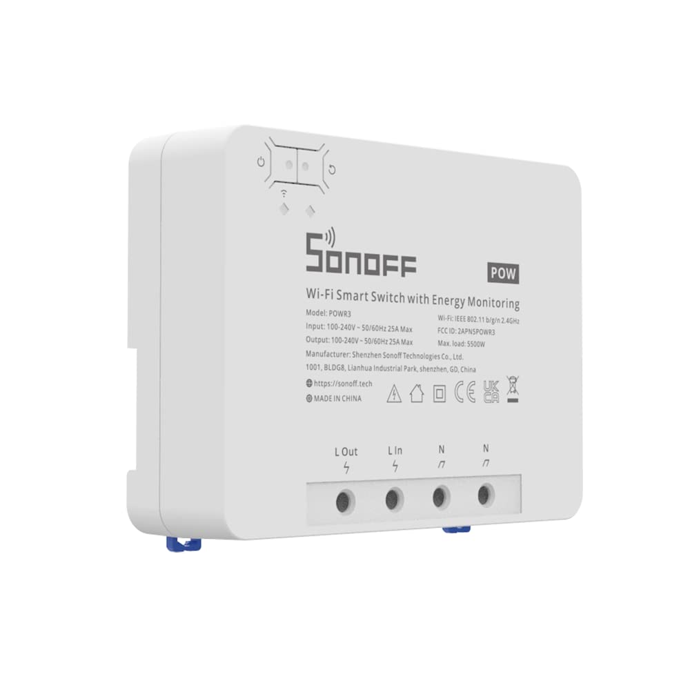 Ledgebit Sonoff POWR3 25A Smart Switch – 5500W High Power Load | WiFi Remote Control | Energy Monitoring | Overload Protection | Alexa & Google Compatible