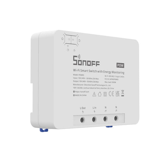 Ledgebit Sonoff POWR3 25A Smart Switch – 5500W High Power Load | WiFi Remote Control | Energy Monitoring | Overload Protection | Alexa & Google Compatible