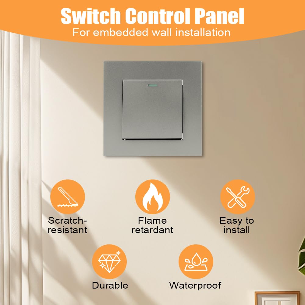 AXFEE Wireless Light Switch, Button Switch, Wall Light, Mechanical Switch, 1 Speed, 1 Way, Light Switch with Screws, Wall Mounted, Flush-Mounted Grey