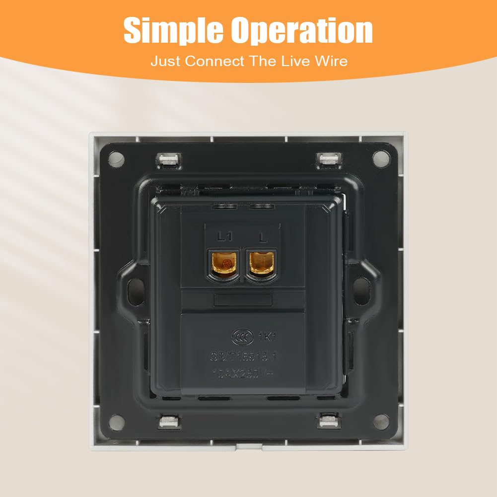 AXFEE Wireless Light Switch, Button Switch, Wall Light, Mechanical Switch, 1 Speed, 1 Way, Light Switch with Screws, Wall Mounted, Flush-Mounted Grey