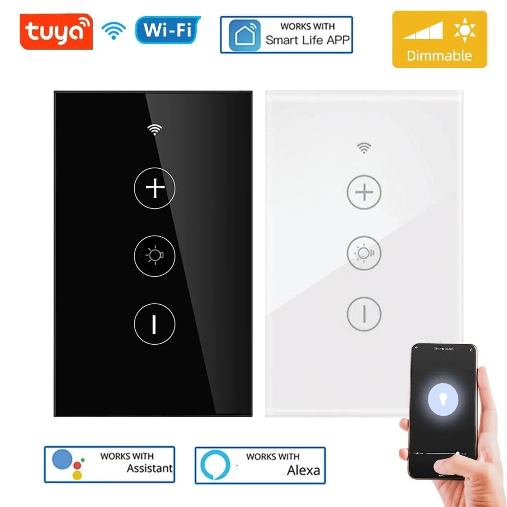 Tuya US Smart Life LED Dimmer Switch, WiFi Remote Control, Dimming Home Lights, Touch Switches, Voice Control, Black