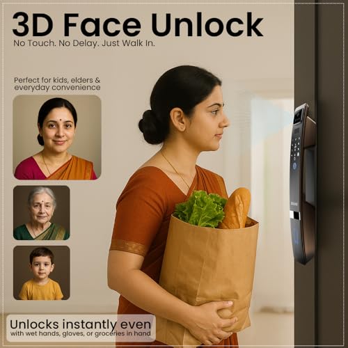 Golens X57 World's Most Advance Smart Lock | 10 Ways Unlock | Seperate Chime | Alexa/Apple/Google Home Supports | Inbuilt CCTV/Video Door Bell | Door Viewer | All Included | Bronze