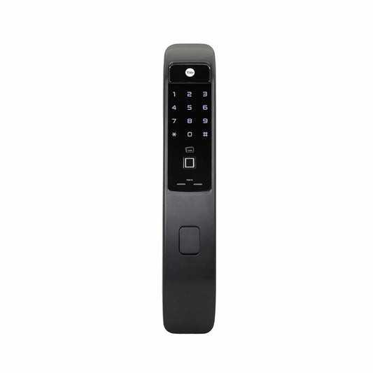 Yale YMI 70 Pull Smart Digital Door Lock – Biometric, PIN, RFID, Mechanical Key | Push-Pull Access | Fits 40mm–100mm Wooden Doors | Black | 3-Year Warranty