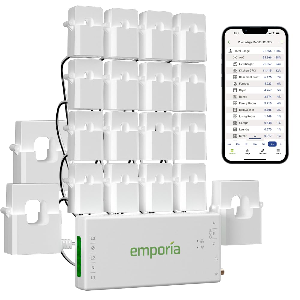 Emporia Vue 3 – 3-Phase Smart Home Energy Monitor with 16 Circuit Sensors | Real-Time Power Consumption, Solar + Net Metering, Home & Building Automation Compatible