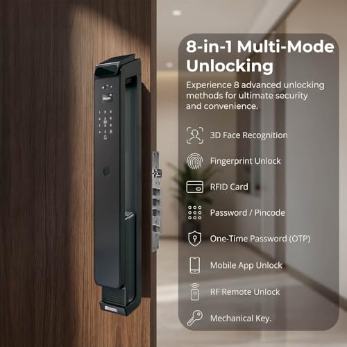 Golens X95 Luxury Smart Digital Door Lock | 9 Ways Unlocking | 3D Face ID | Fingerprint | Mobile App | RFID Card | PIN | OTP, Mechanical Key, Temporary Password, Door Viewer, No Extra Gateway Required
