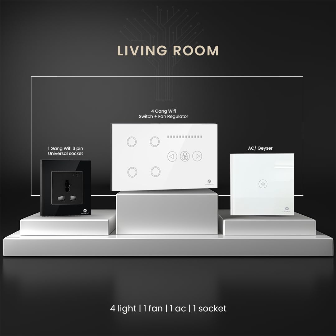 Adivaa Smart Home Automation Kit, AC/Geyser Controller, Door Bell Switch, WiFi Switches, Fan Regulator, Sockets (3 BHK (Plan C))