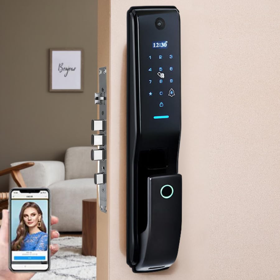 Golens X57 World's Most Advance Smart Lock | 10 Ways Unlock | Seperate Chime | Alexa/Apple/Google Home Supports | Inbuilt CCTV/Video Door Bell | Door Viewer | All Included | Bronze