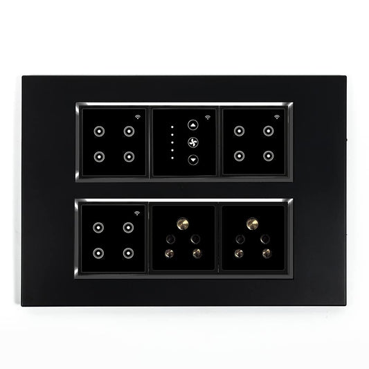 LECCY & GENESIS 12M Smart Switch Board | 10 Smart Switch Control, 1 Smart Fan Regulator, 2 Socket | Compatible with Alexa and Google Home (Size: 12M- 220 x 160 x 45 mm) (Black)
