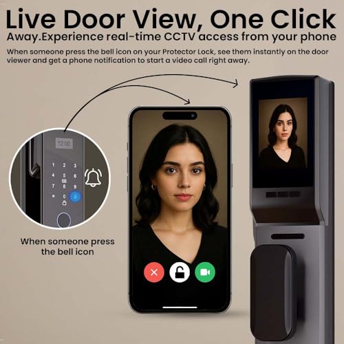 Golens X95 Luxury Smart Digital Door Lock | 9 Ways Unlocking | 3D Face ID | Fingerprint | Mobile App | RFID Card | PIN | OTP, Mechanical Key, Temporary Password, Door Viewer, No Extra Gateway Required