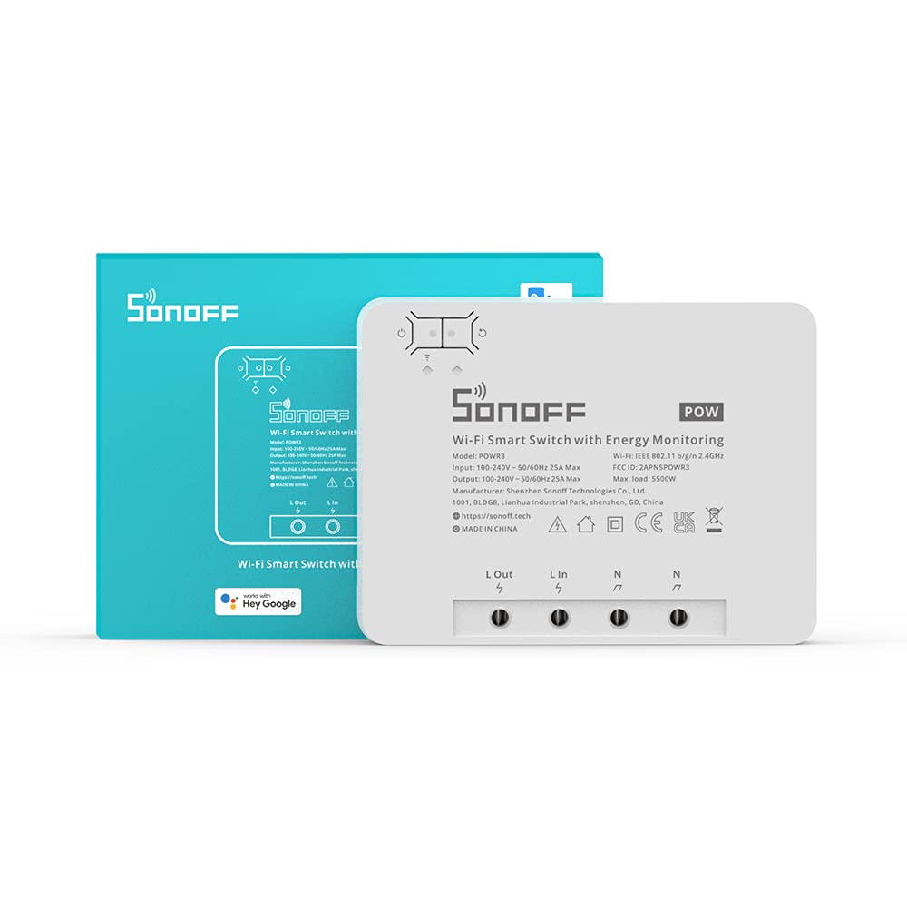 Ledgebit Sonoff POWR3 25A Smart Switch – 5500W High Power Load | WiFi Remote Control | Energy Monitoring | Overload Protection | Alexa & Google Compatible