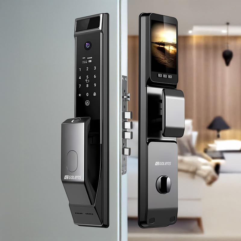 Golens X57 World's Most Advance Smart Lock | 10 Ways Unlock | Seperate Chime | Alexa/Apple/Google Home Supports | Inbuilt CCTV/Video Door Bell | Door Viewer | All Included | Bronze