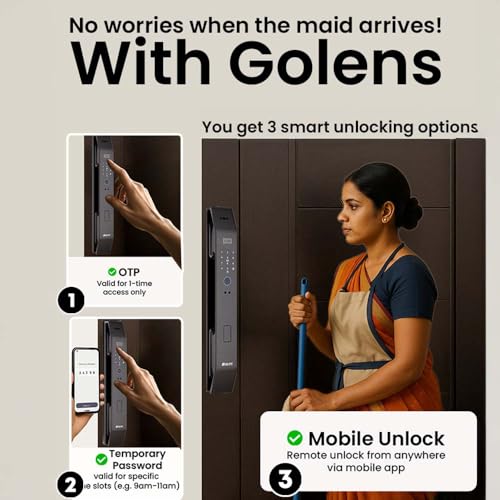 Golens X95 Luxury Smart Digital Door Lock | 9 Ways Unlocking | 3D Face ID | Fingerprint | Mobile App | RFID Card | PIN | OTP, Mechanical Key, Temporary Password, Door Viewer, No Extra Gateway Required