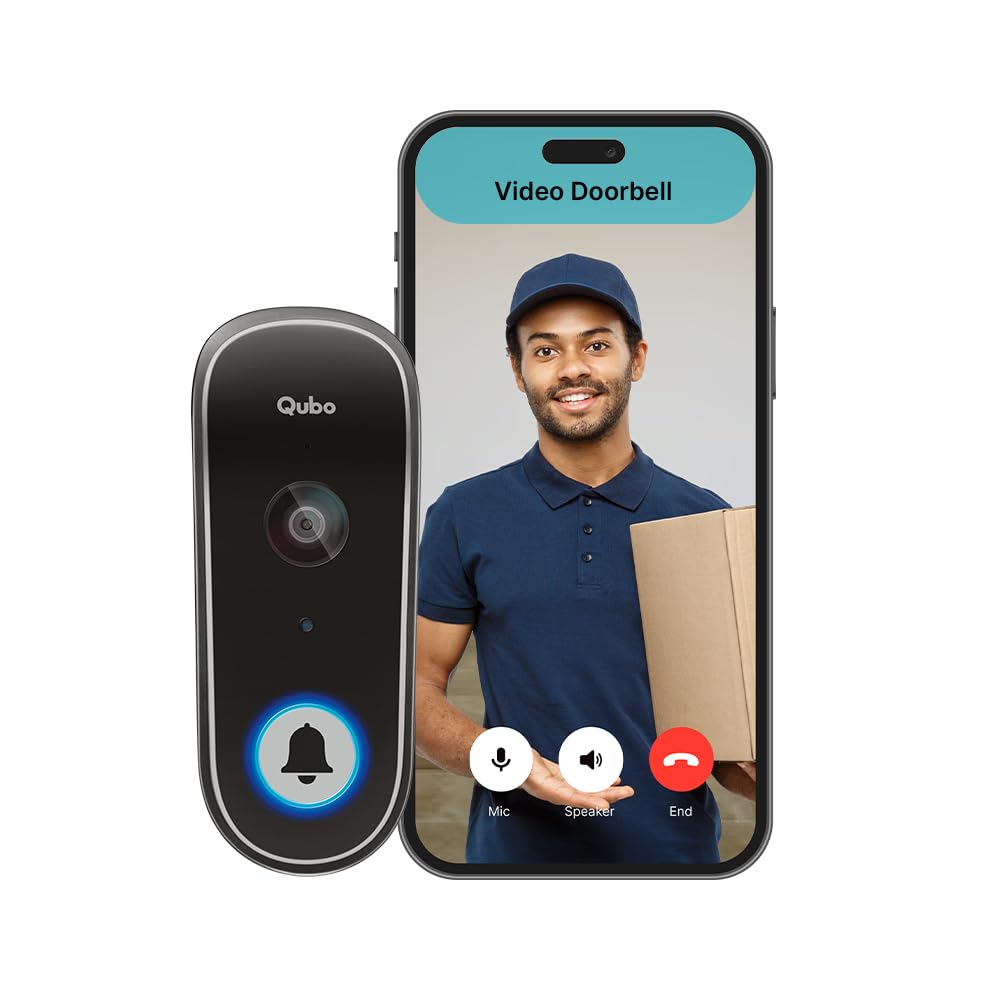 Qubo Smart WiFi Video Doorbell by Hero Group – 1080P FHD Camera, Intruder Alarm, 2-Way Talk, Alexa & OK Google, Plug & Play Chime – Made in India