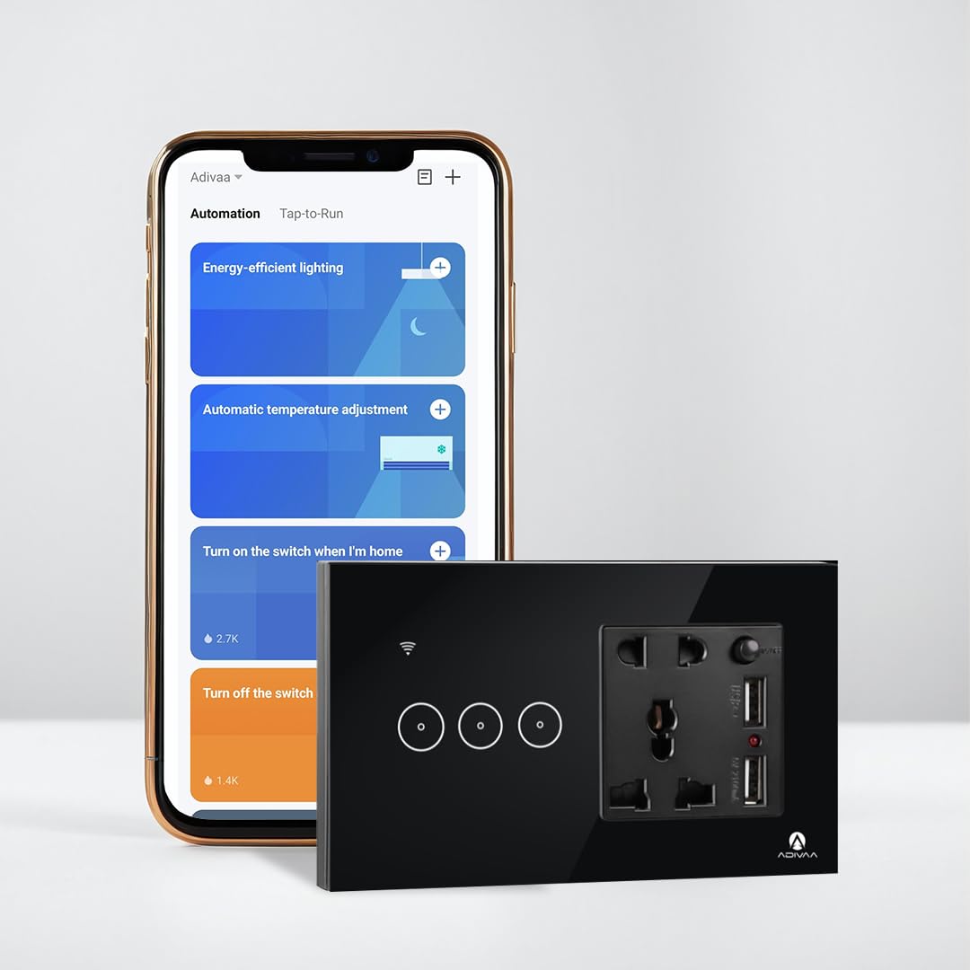 Adivaa Smart Home Automation Kit, AC/Geyser Controller, Door Bell Switch, WiFi Switches, Fan Regulator, Sockets (3 BHK (Plan C))