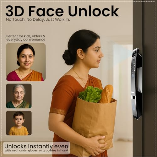 Golens X57 World's Most Advance Smart Lock | 10 Ways Unlock | Seperate Chime | Alexa/Apple/Google Home Supports | Inbuilt CCTV/Video Door Bell | Door Viewer | All Included | Bronze