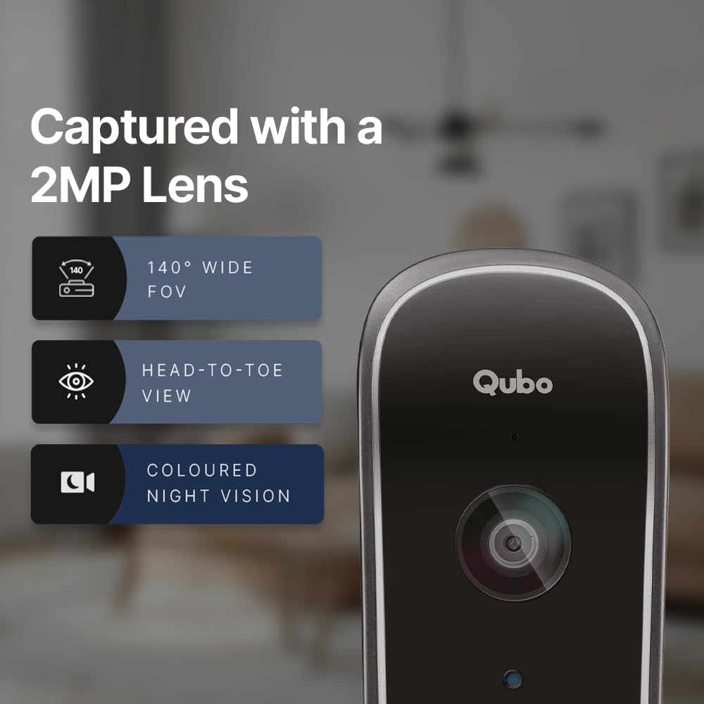 Qubo Smart WiFi Video Doorbell by Hero Group – 1080P FHD Camera, Intruder Alarm, 2-Way Talk, Alexa & OK Google, Plug & Play Chime – Made in India