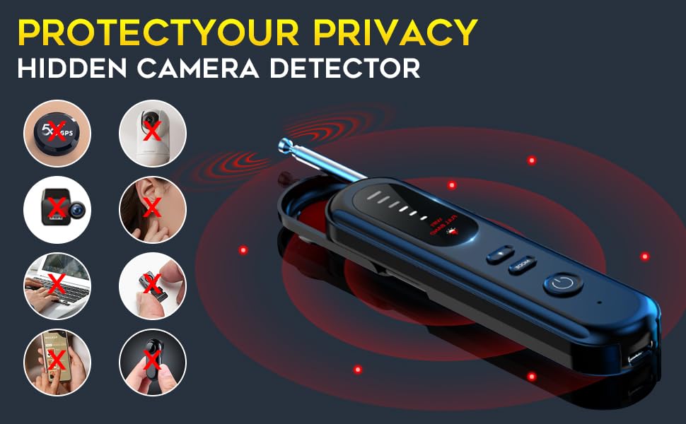 Hidden Camera Detector, Anti-Spy Detector, Hidden Device GPS Detector, Camera Detector, Bug Detector, Privacy Protector, Signal Scanner for Hotels Office Home Travel, 5 Levels Sensitivity (A3)