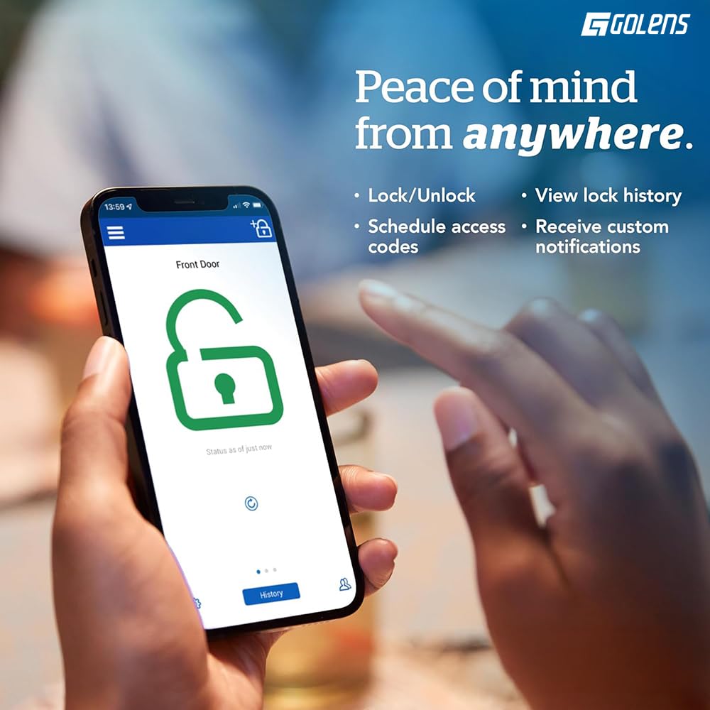 Golens X57 World's Most Advance Smart Lock | 10 Ways Unlock | Seperate Chime | Alexa/Apple/Google Home Supports | Inbuilt CCTV/Video Door Bell | Door Viewer | All Included | Bronze