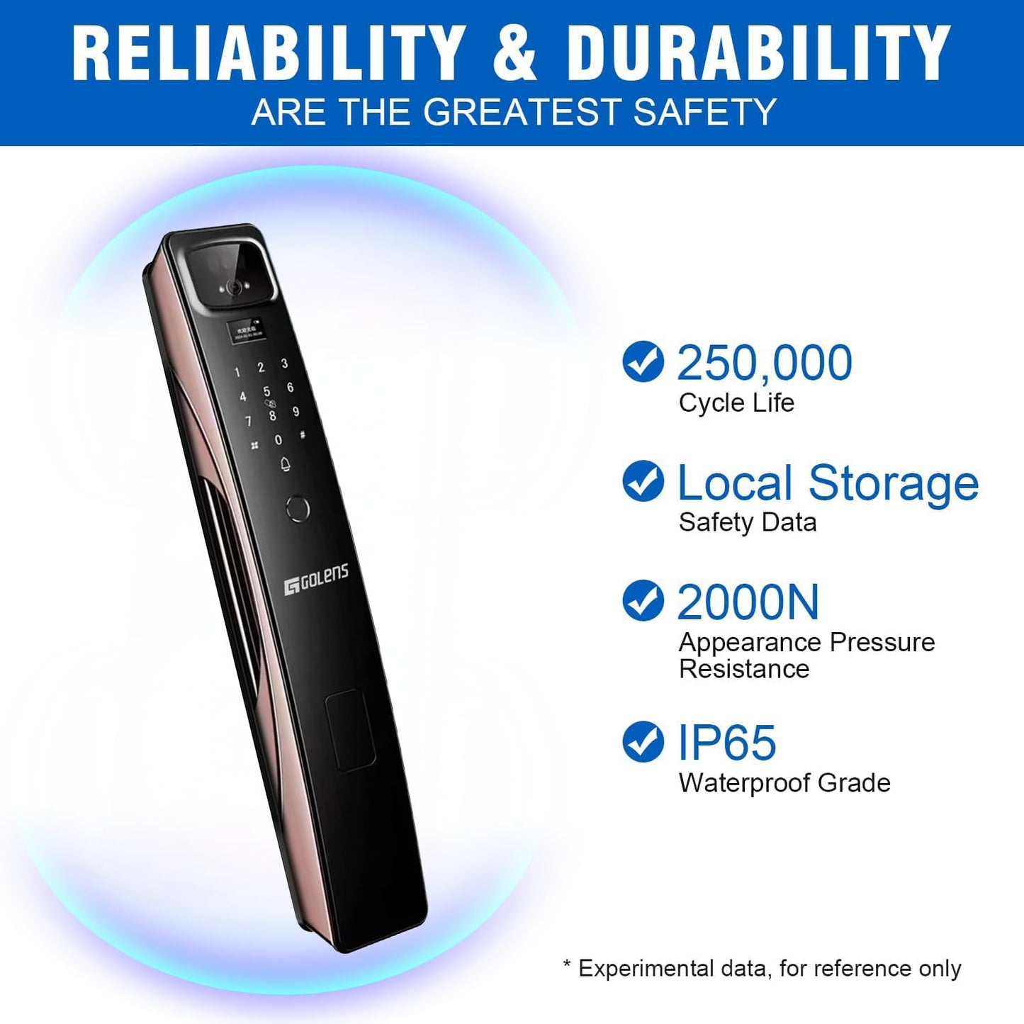 Golens X95 Luxury Smart Digital Door Lock | 9 Ways Unlocking | 3D Face ID | Fingerprint | Mobile App | RFID Card | PIN | OTP, Mechanical Key, Temporary Password, Door Viewer, No Extra Gateway Required