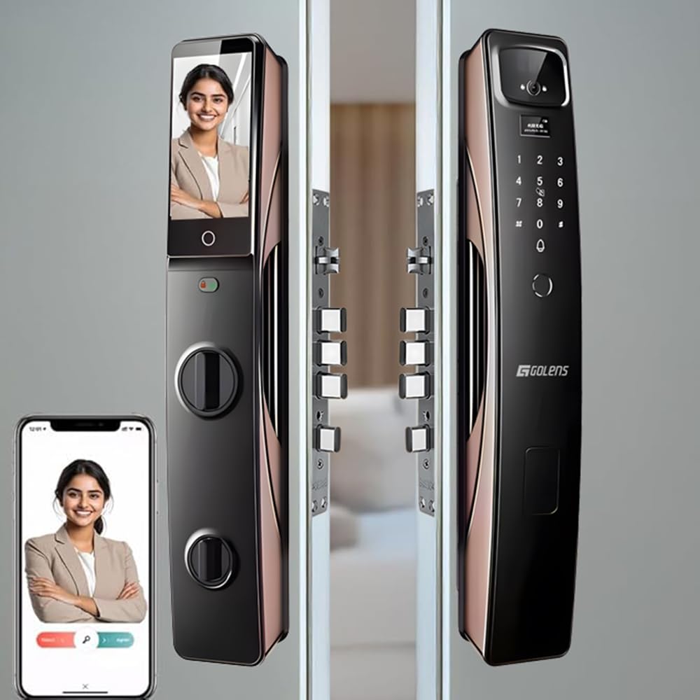 Golens X95 Luxury Smart Digital Door Lock | 9 Ways Unlocking | 3D Face ID | Fingerprint | Mobile App | RFID Card | PIN | OTP, Mechanical Key, Temporary Password, Door Viewer, No Extra Gateway Required