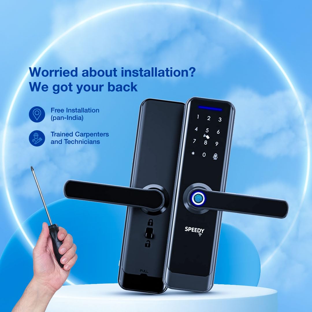 Speedy WiFi Enabled Smart Door Lock for Main Door | Biometric, 2 Emergency Keys |2-Year Warranty & Free Installation | Door Thickness Should be Between: 30-60mm
