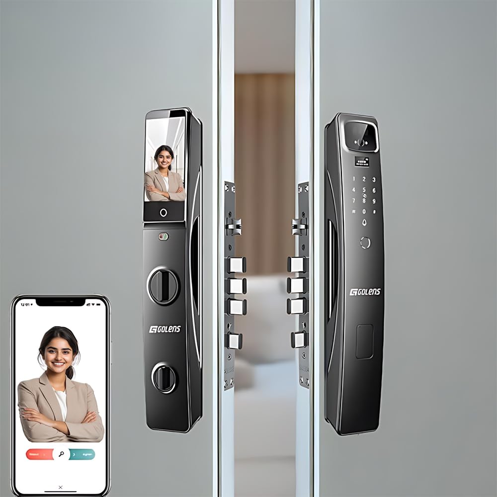 Golens X95 Luxury Smart Digital Door Lock | 9 Ways Unlocking | 3D Face ID | Fingerprint | Mobile App | RFID Card | PIN | OTP, Mechanical Key, Temporary Password, Door Viewer, No Extra Gateway Required