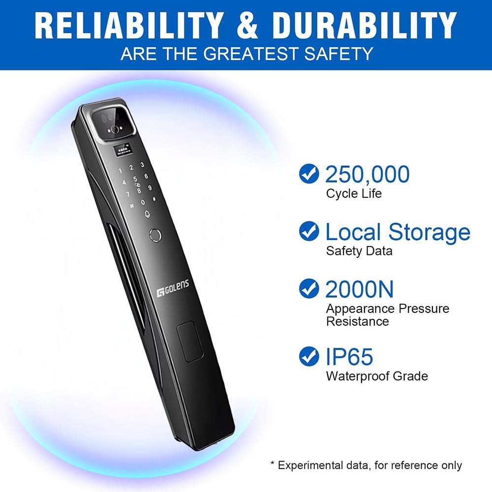 Golens X95 Luxury Smart Digital Door Lock | 9 Ways Unlocking | 3D Face ID | Fingerprint | Mobile App | RFID Card | PIN | OTP, Mechanical Key, Temporary Password, Door Viewer, No Extra Gateway Required