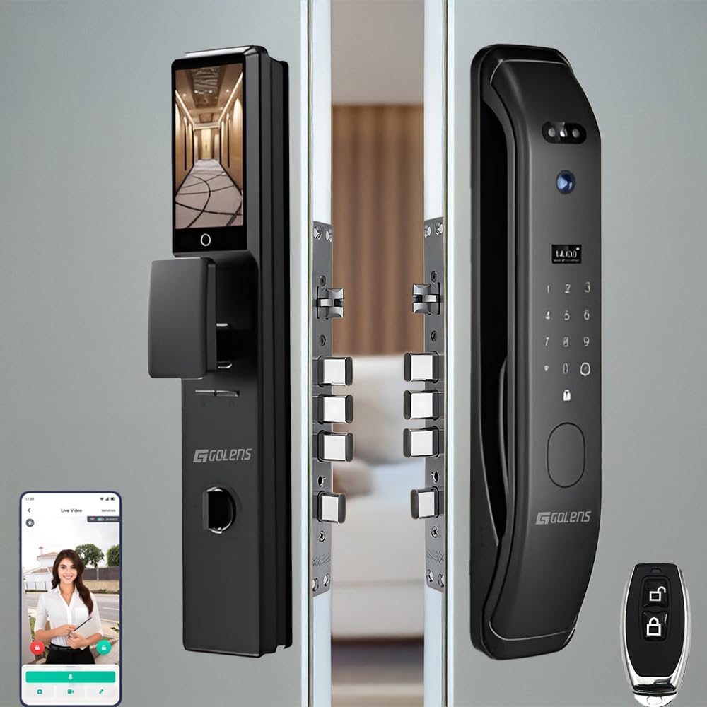 Golens X57 World's Most Advance Smart Lock | 10 Ways Unlock | Seperate Chime | Alexa/Apple/Google Home Supports | Inbuilt CCTV/Video Door Bell | Door Viewer | All Included | Bronze
