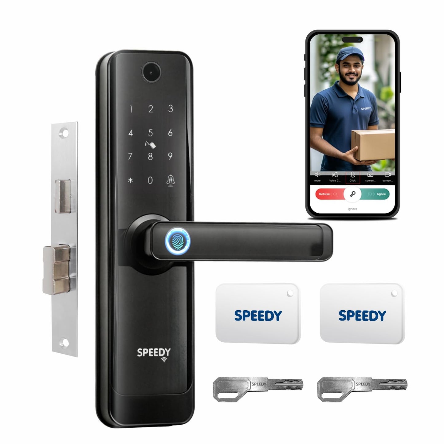 Speedy WiFi Enabled Smart Door Lock for Main Door | Biometric, 2 Emergency Keys |2-Year Warranty & Free Installation | Door Thickness Should be Between: 30-60mm