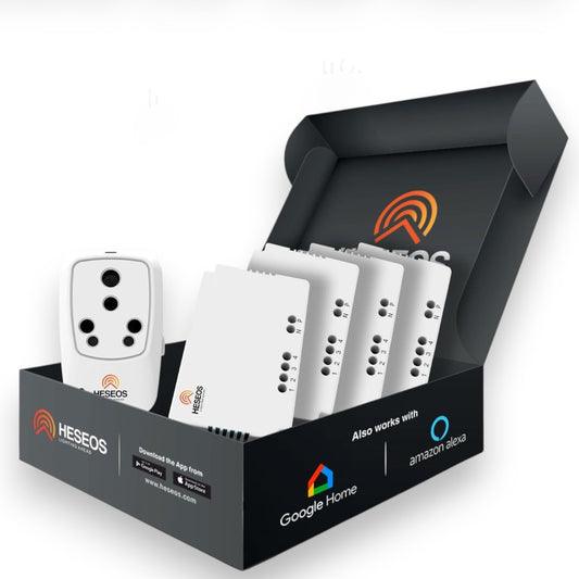 Heseos 4 Node Smart Switch Retrofit Kit with 4 Retrofit and1 Smart Plug with WiFi Communication Made in India with Voice Command, siri control, Alexa, and Google Homes (4 Node)