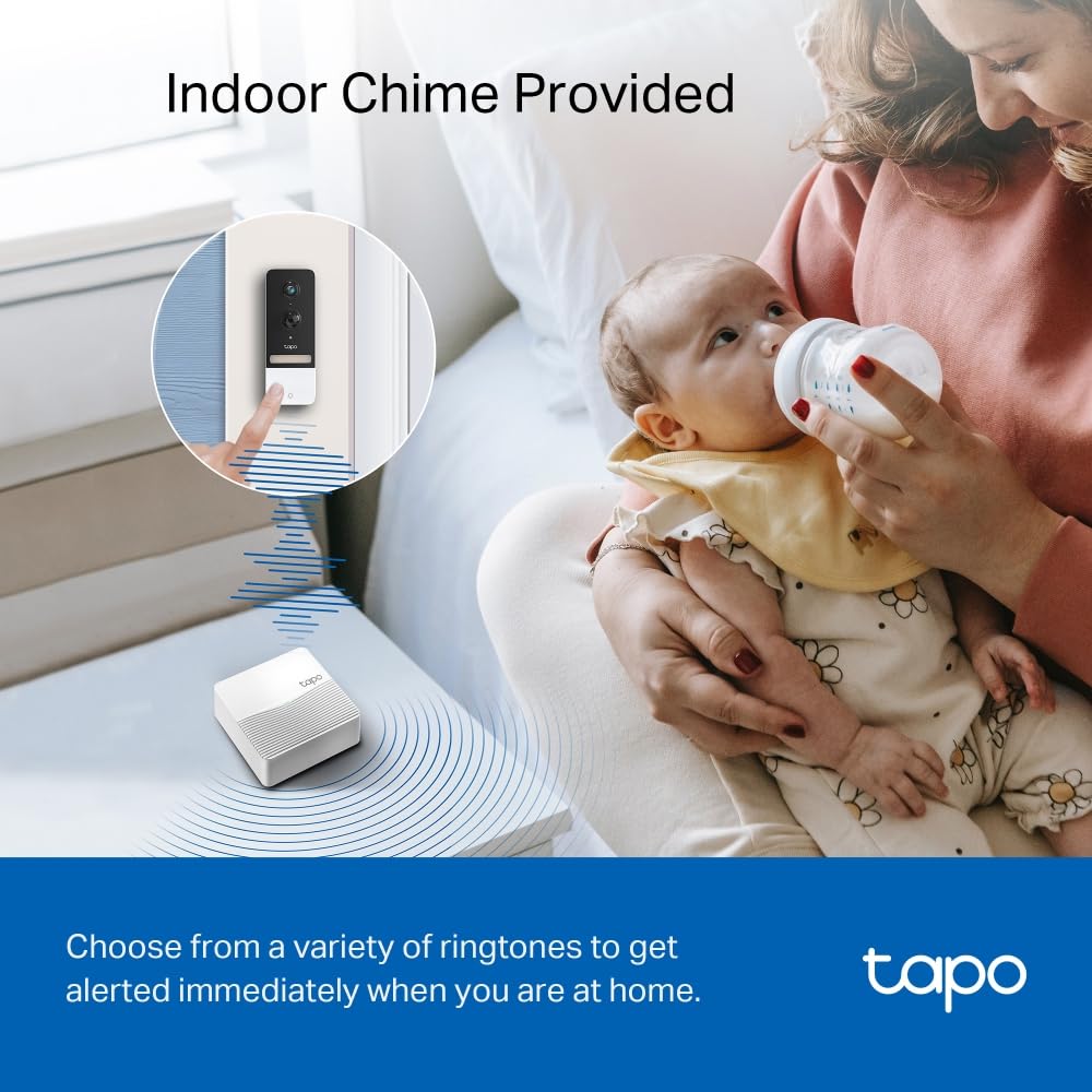 TP-Link Tapo D230S1 2K 5Mp/1920p Smart Wireless Security Video Doorbell,Battery-Powered,Two-Way Talk,Ip64,Colour Night Vision,Cloud &Local Storage,Compatible with Alexa&Google Home,Easy Installation