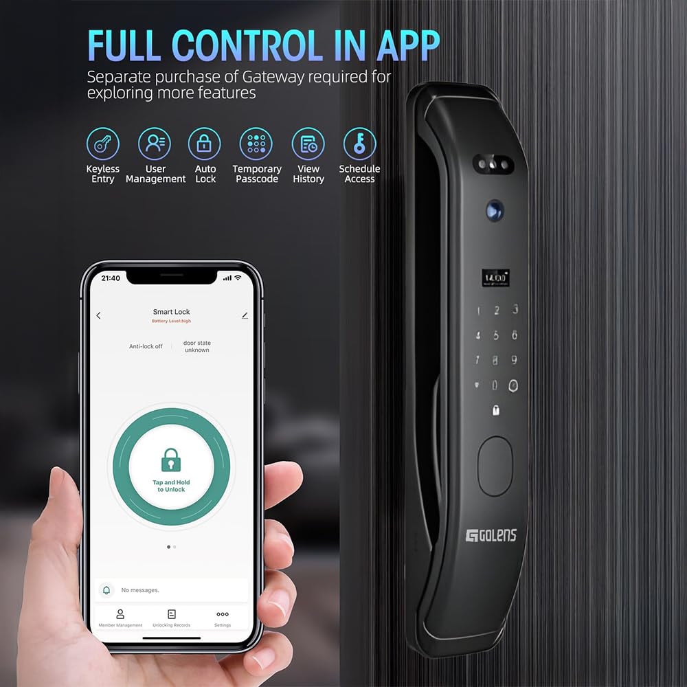 Golens X57 World's Most Advance Smart Lock | 10 Ways Unlock | Seperate Chime | Alexa/Apple/Google Home Supports | Inbuilt CCTV/Video Door Bell | Door Viewer | All Included | Bronze