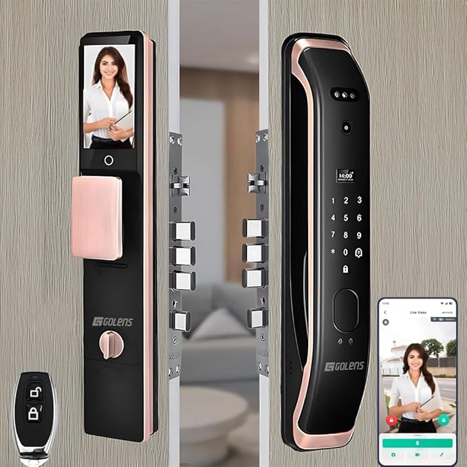 Golens X57 World's Most Advance Smart Lock | 10 Ways Unlock | Seperate Chime | Alexa/Apple/Google Home Supports | Inbuilt CCTV/Video Door Bell | Door Viewer | All Included | Bronze