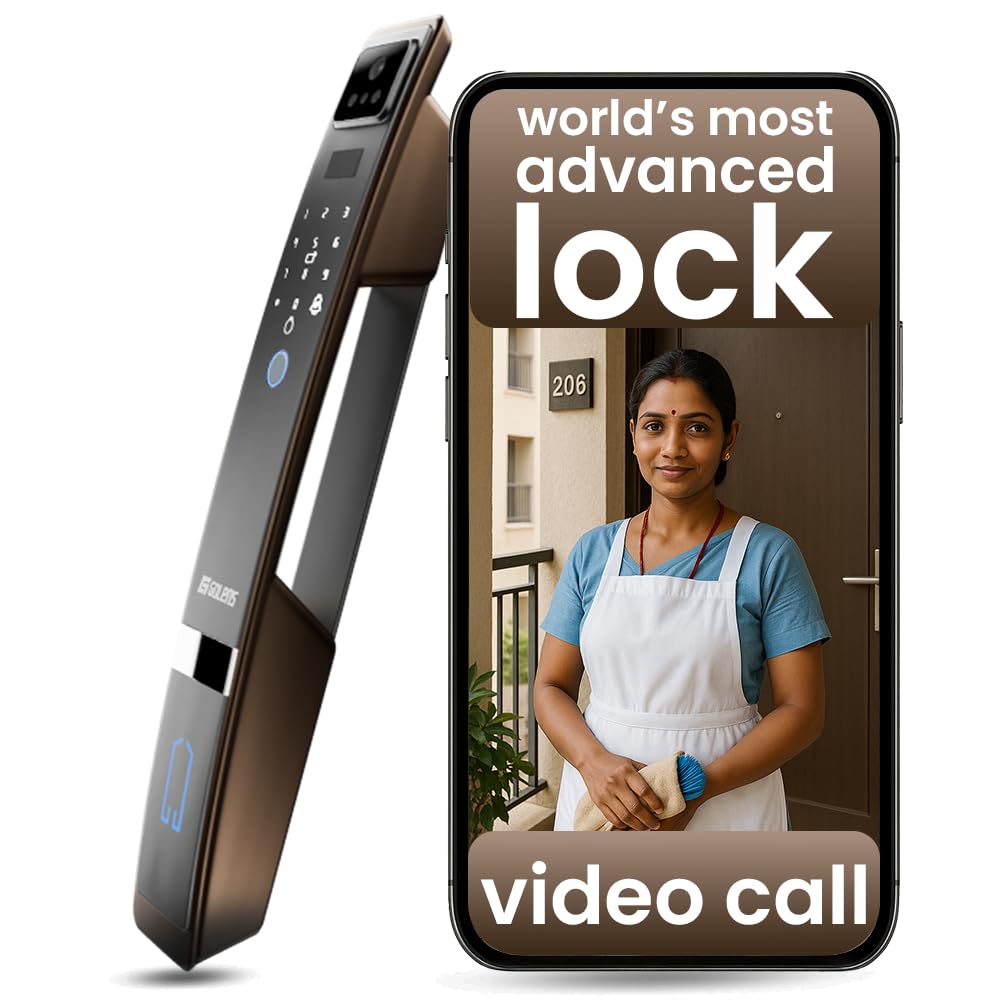 Golens X57 World's Most Advance Smart Lock | 10 Ways Unlock | Seperate Chime | Alexa/Apple/Google Home Supports | Inbuilt CCTV/Video Door Bell | Door Viewer | All Included | Bronze