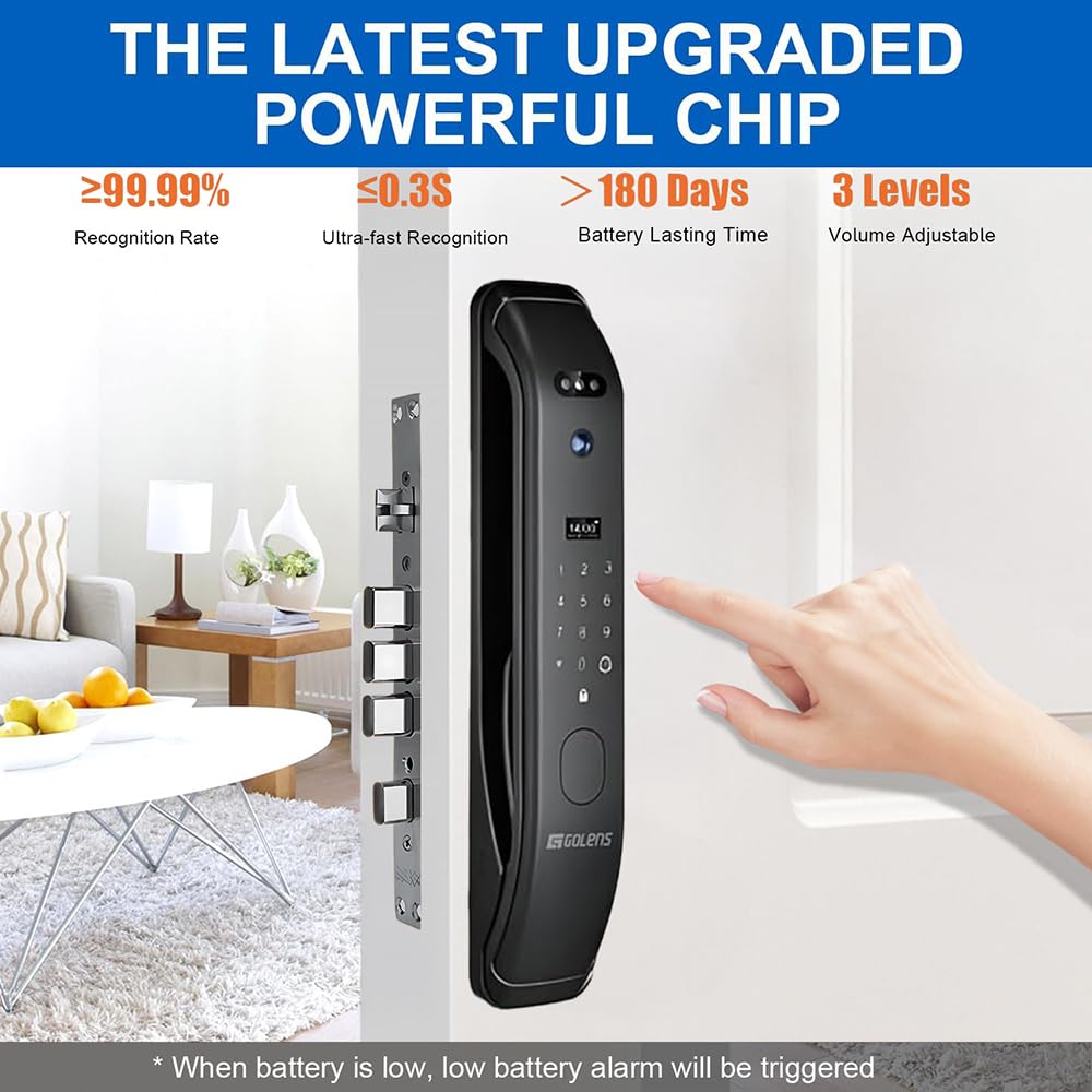 Golens X57 World's Most Advance Smart Lock | 10 Ways Unlock | Seperate Chime | Alexa/Apple/Google Home Supports | Inbuilt CCTV/Video Door Bell | Door Viewer | All Included | Bronze