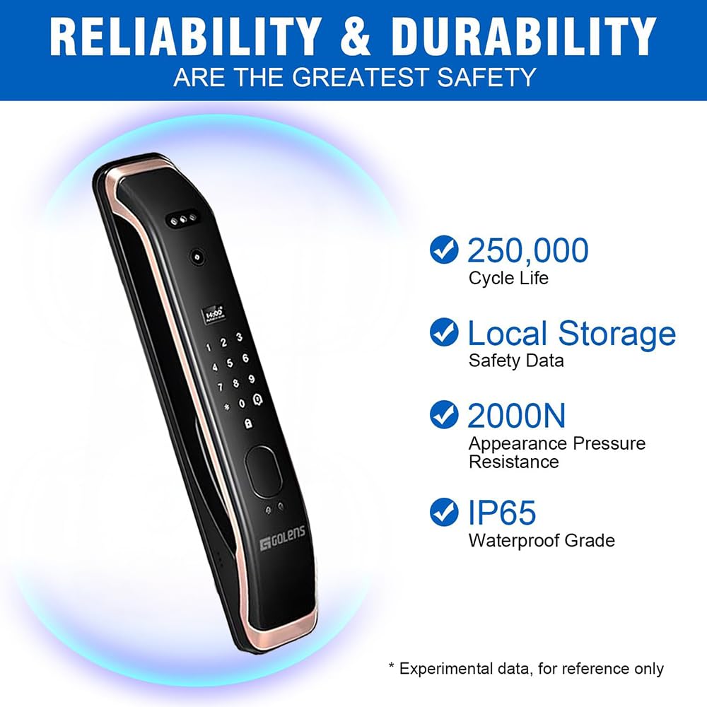 Golens X57 World's Most Advance Smart Lock | 10 Ways Unlock | Seperate Chime | Alexa/Apple/Google Home Supports | Inbuilt CCTV/Video Door Bell | Door Viewer | All Included | Bronze