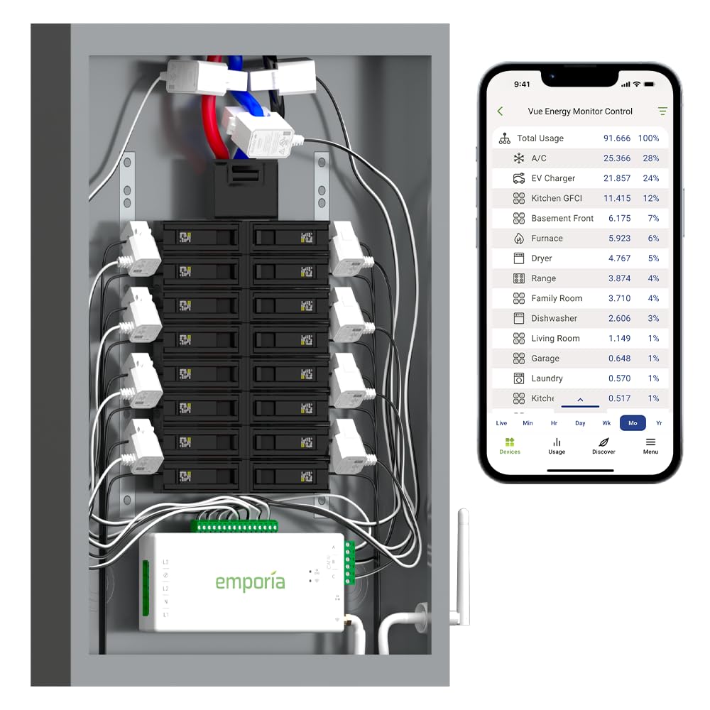 Emporia Vue 3 – 3-Phase Smart Home Energy Monitor with 16 Circuit Sensors | Real-Time Power Consumption, Solar + Net Metering, Home & Building Automation Compatible