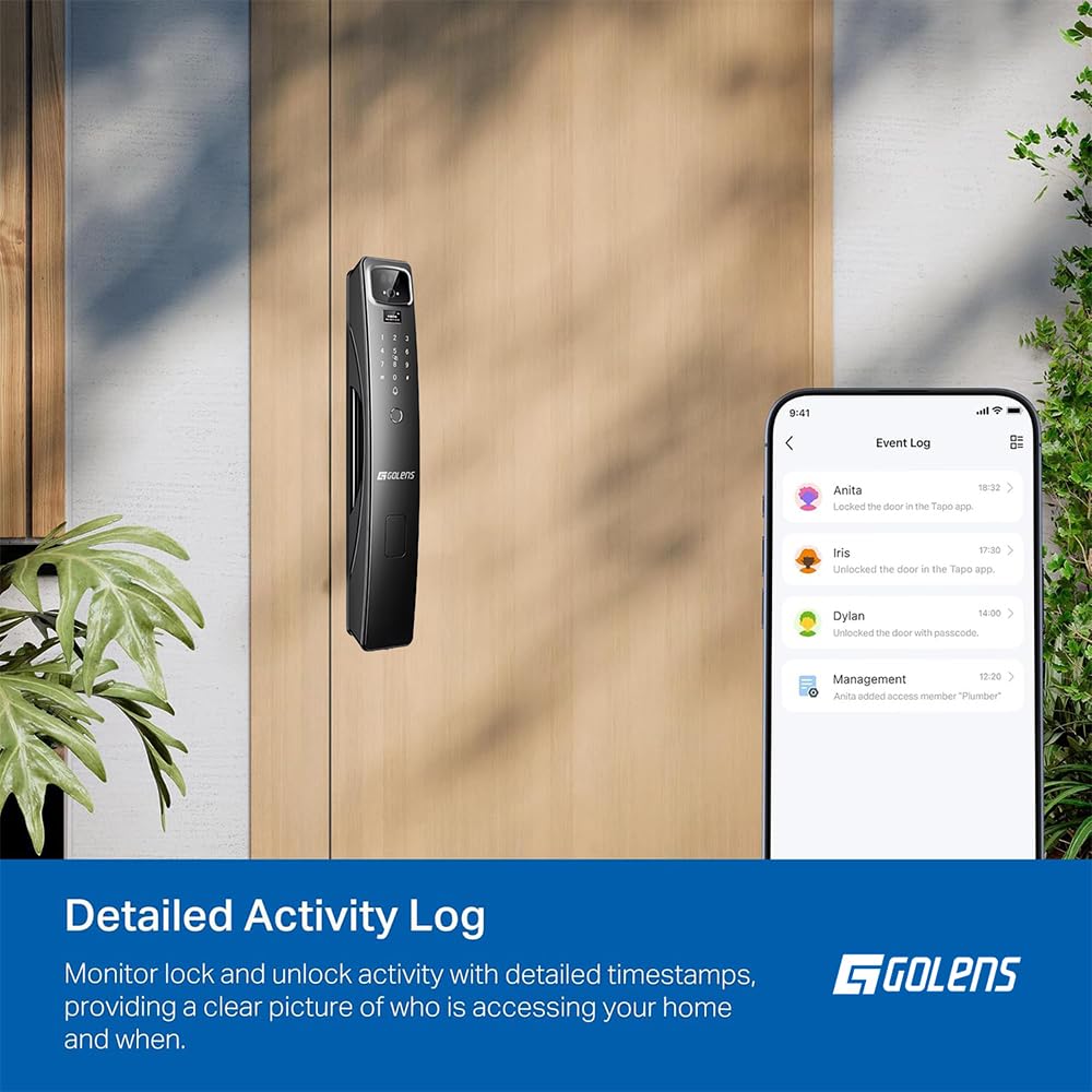 Golens X95 Luxury Smart Digital Door Lock | 9 Ways Unlocking | 3D Face ID | Fingerprint | Mobile App | RFID Card | PIN | OTP, Mechanical Key, Temporary Password, Door Viewer, No Extra Gateway Required