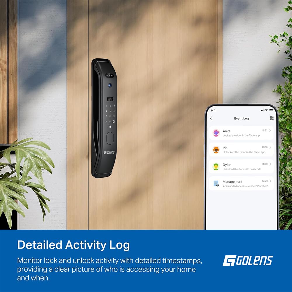 Golens X57 World's Most Advance Smart Lock | 10 Ways Unlock | Seperate Chime | Alexa/Apple/Google Home Supports | Inbuilt CCTV/Video Door Bell | Door Viewer | All Included | Bronze
