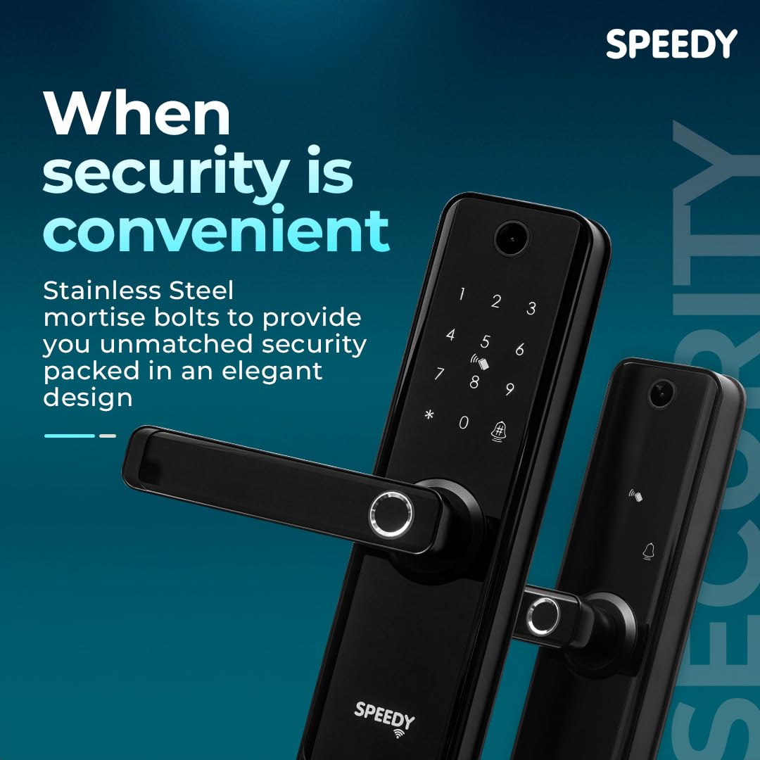 Speedy WiFi Enabled Smart Door Lock for Main Door | Biometric, 2 Emergency Keys |2-Year Warranty & Free Installation | Door Thickness Should be Between: 30-60mm
