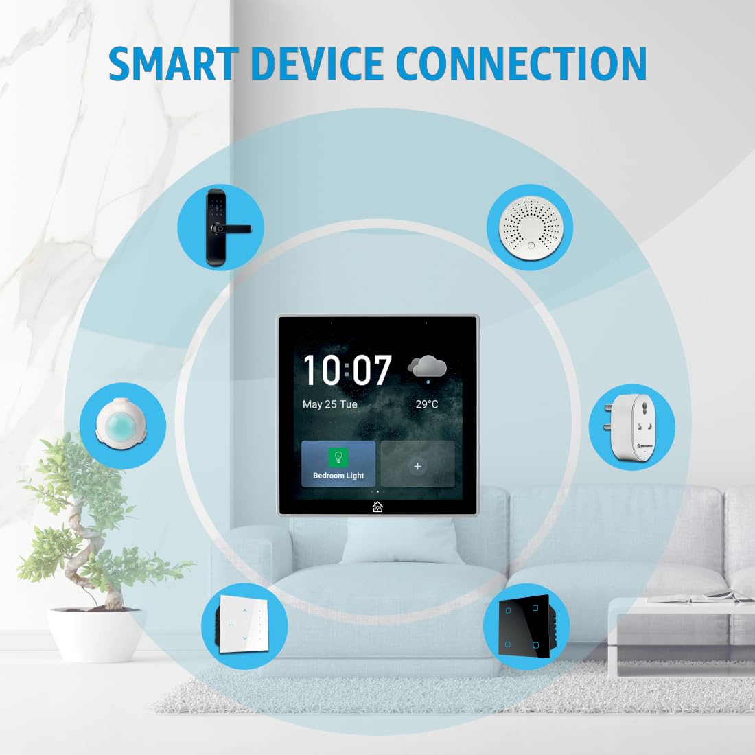 HomeMate Smart Home Control Panel Multi-Functional Wifi Smart Scene Wall Switch Zigbee BT Function APP Remote Control With 4-Inch LCD Touch Screen Clock Date Temperature Weather Display, 230 Volts