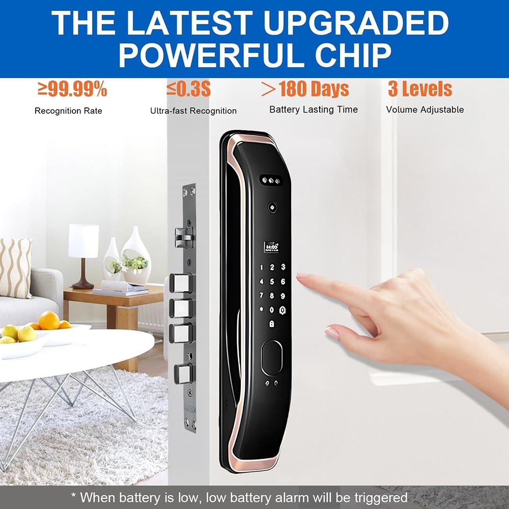 Golens X57 World's Most Advance Smart Lock | 10 Ways Unlock | Seperate Chime | Alexa/Apple/Google Home Supports | Inbuilt CCTV/Video Door Bell | Door Viewer | All Included | Bronze