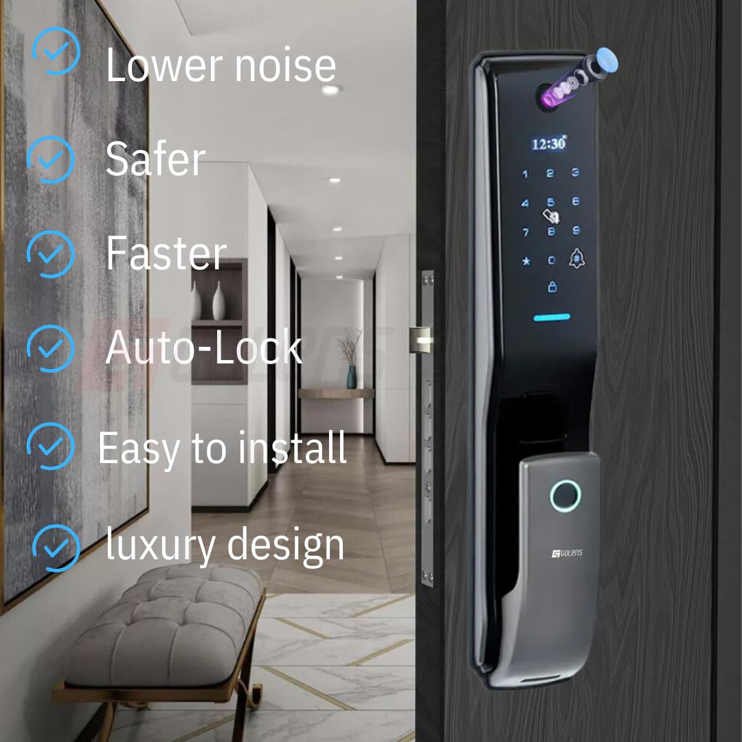Golens X57 World's Most Advance Smart Lock | 10 Ways Unlock | Seperate Chime | Alexa/Apple/Google Home Supports | Inbuilt CCTV/Video Door Bell | Door Viewer | All Included | Bronze