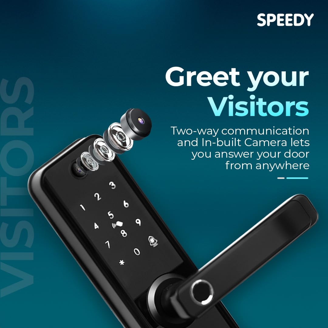 Speedy WiFi Enabled Smart Door Lock for Main Door | Biometric, 2 Emergency Keys |2-Year Warranty & Free Installation | Door Thickness Should be Between: 30-60mm