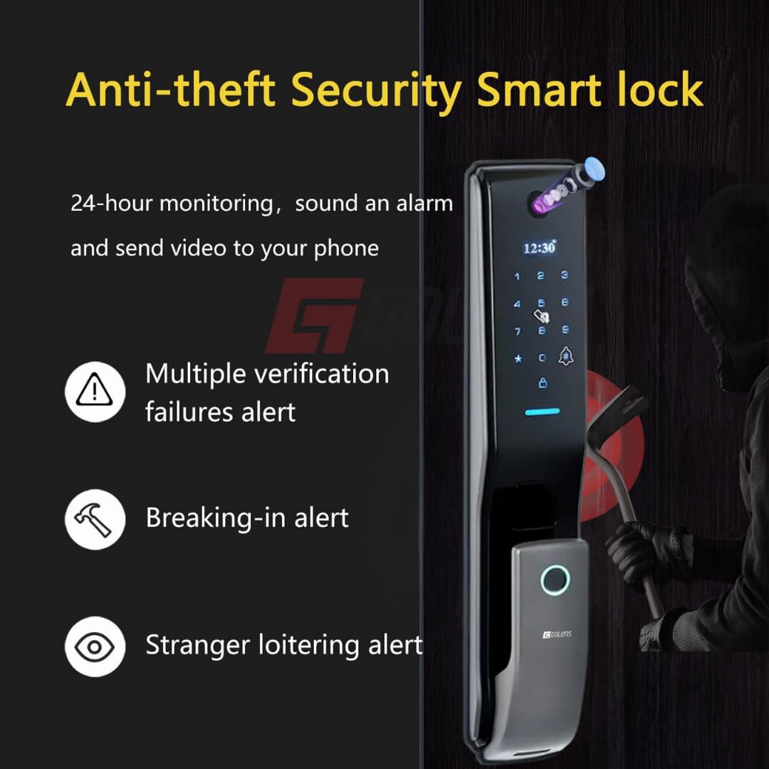 Golens X57 World's Most Advance Smart Lock | 10 Ways Unlock | Seperate Chime | Alexa/Apple/Google Home Supports | Inbuilt CCTV/Video Door Bell | Door Viewer | All Included | Bronze