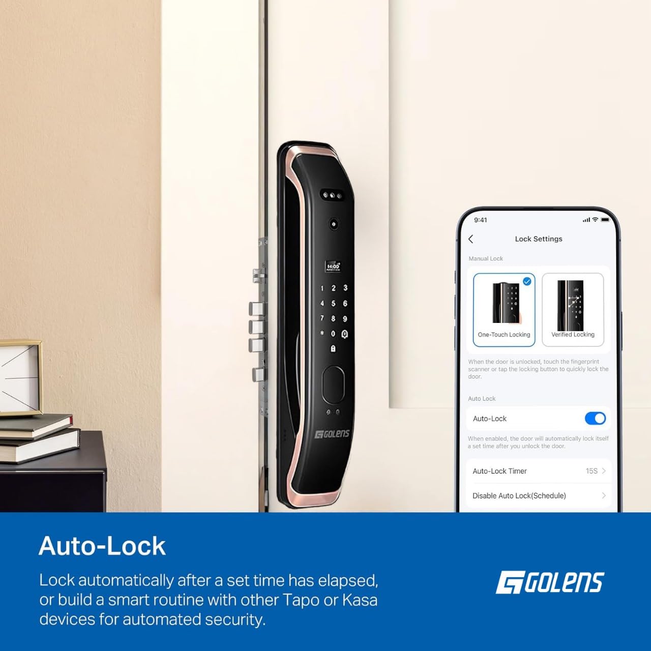 Golens X57 World's Most Advance Smart Lock | 10 Ways Unlock | Seperate Chime | Alexa/Apple/Google Home Supports | Inbuilt CCTV/Video Door Bell | Door Viewer | All Included | Bronze
