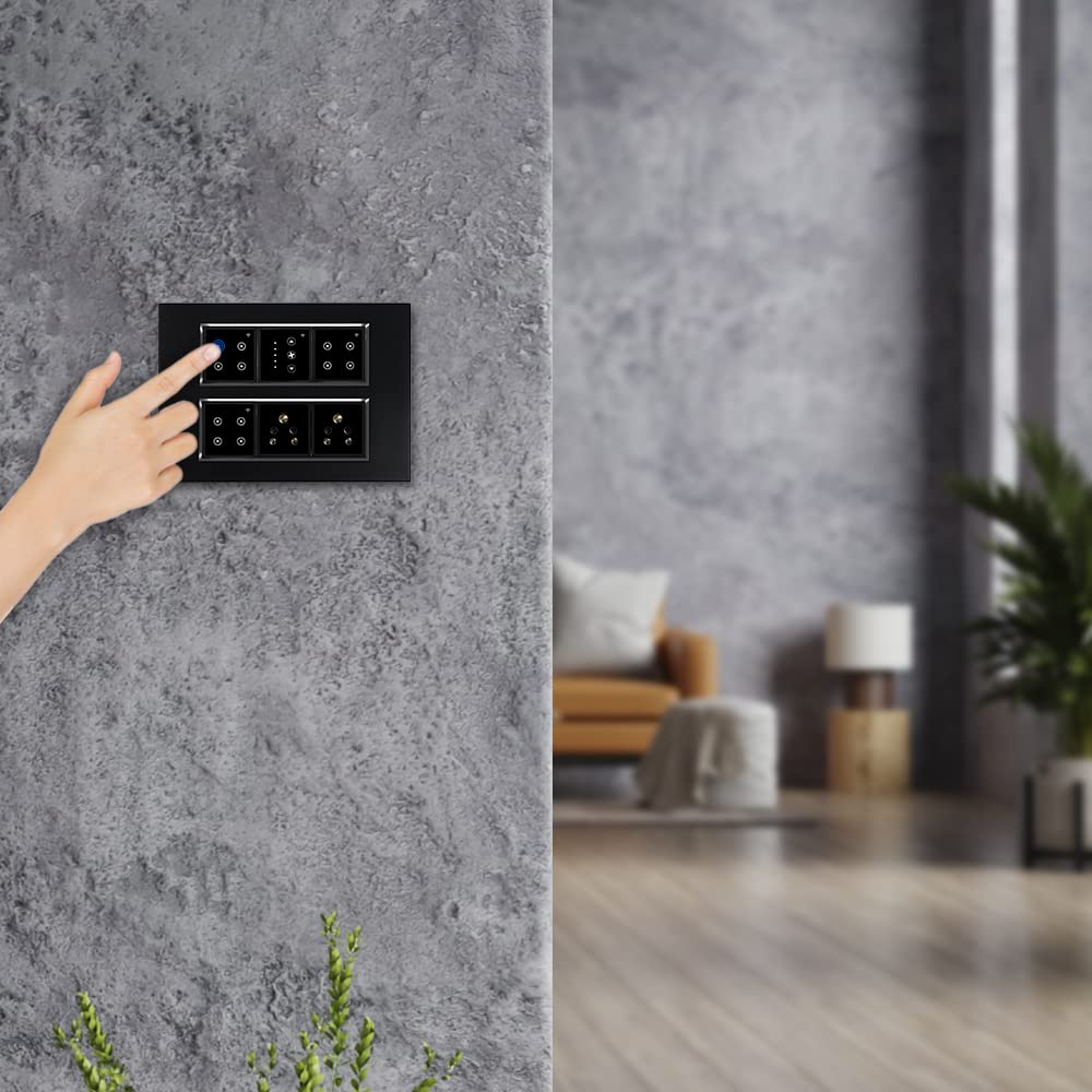 LECCY & GENESIS 12M Smart Switch Board | 10 Smart Switch Control, 1 Smart Fan Regulator, 2 Socket | Compatible with Alexa and Google Home (Size: 12M- 220 x 160 x 45 mm) (Black)